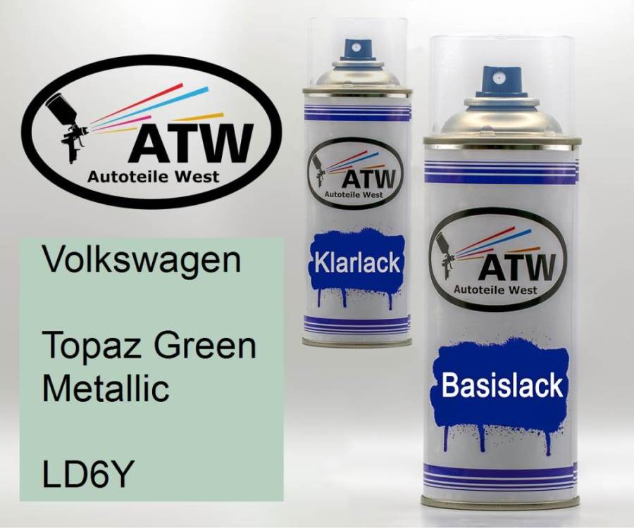 Volkswagen, Topaz Green Metallic, LD6Y: 400ml Sprühdose + 400ml Klarlack - Set, von ATW Autoteile West.